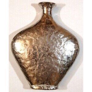 Silver Tone Vase 15" Hand Hammered Tooled Platinum Metal Mid Century Decor India